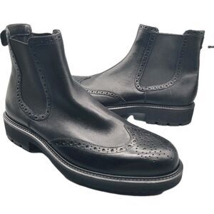 ECCO Metropole Oslo Mens black Leather Chelsea Boots wingtip brogue 13-13.5 NEW